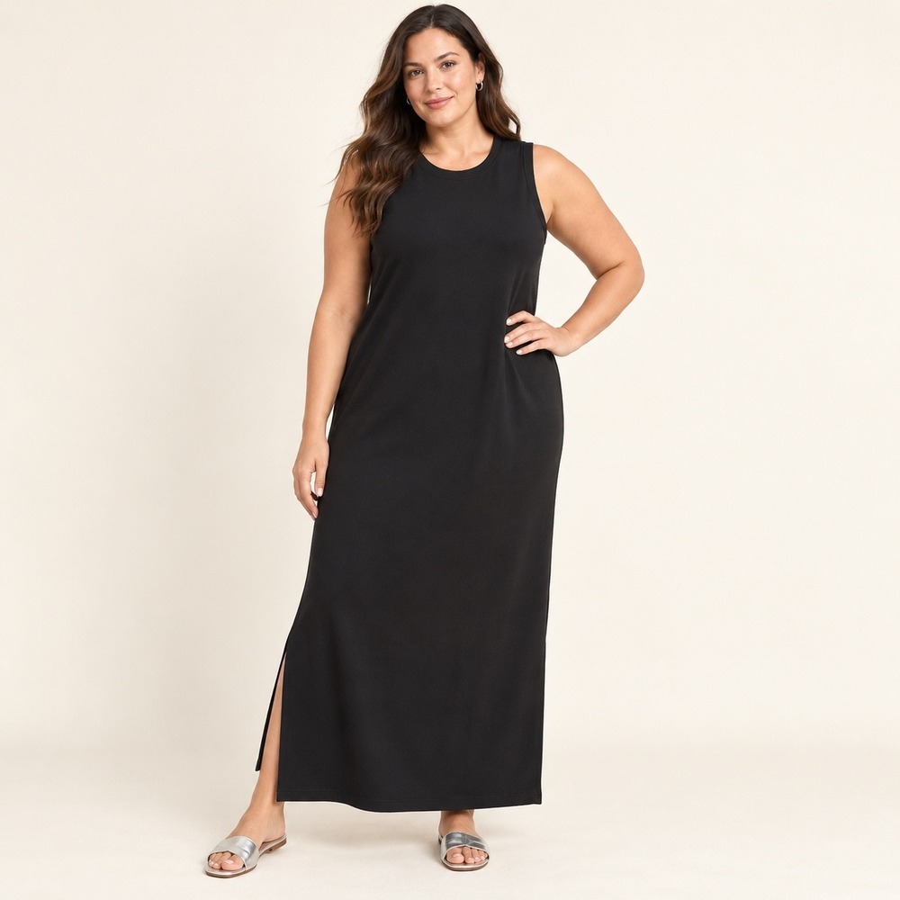 SPANX AirEssentials Sleeveless Maxi Dress Black 1X Stretch Travel Column